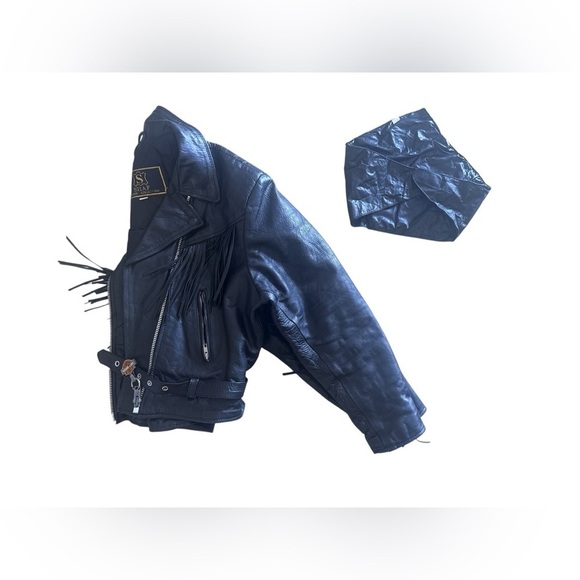 Shaf Jackets & Blazers - Vintage SHAF Black Leather Biker Jacket Fringe Motor Harley Davidson XL Motorcy
